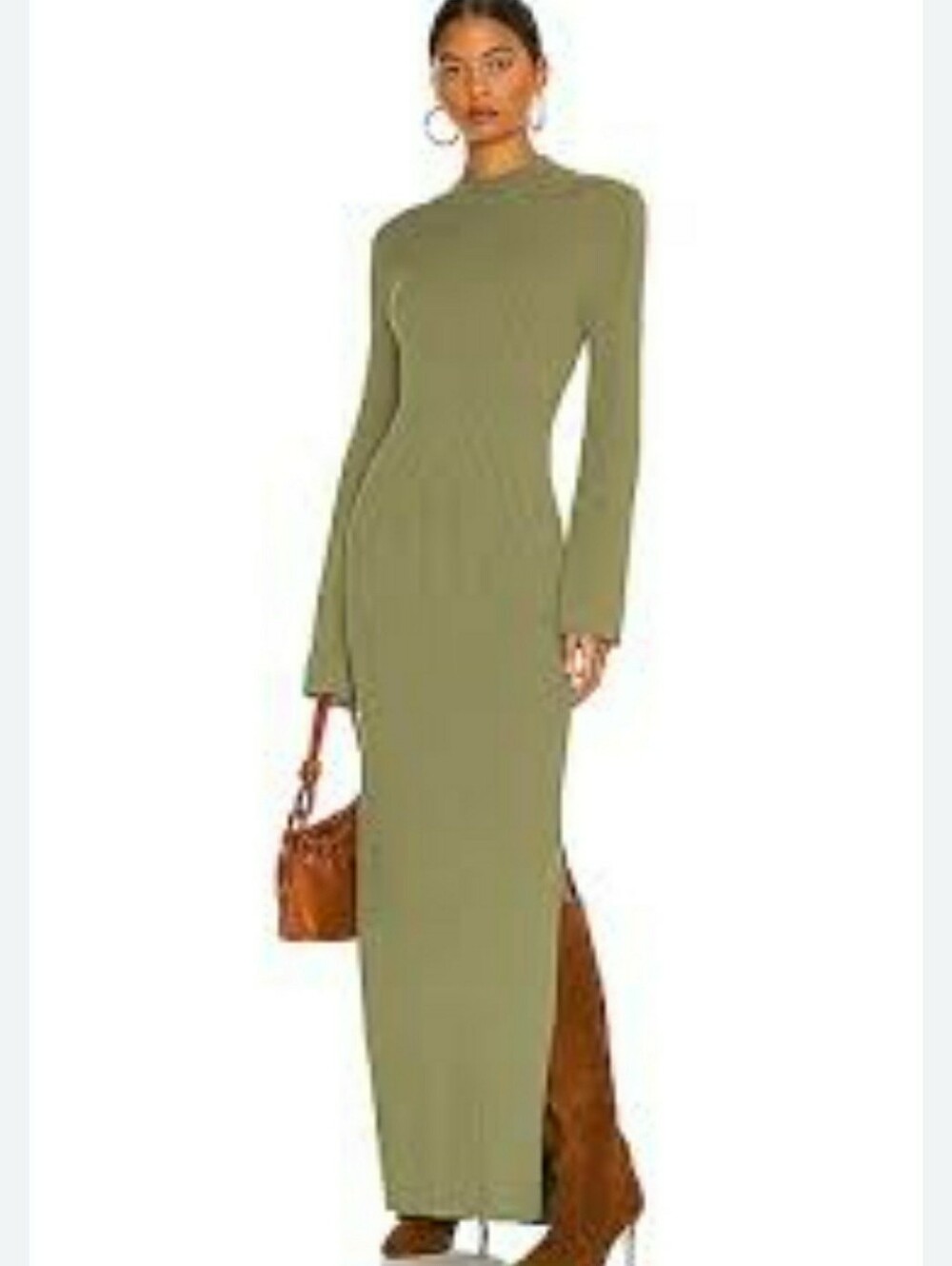 Revolve Line And Dot Jessica Ribbed Long Sleeve Olive Sweater Dress Medium NWT